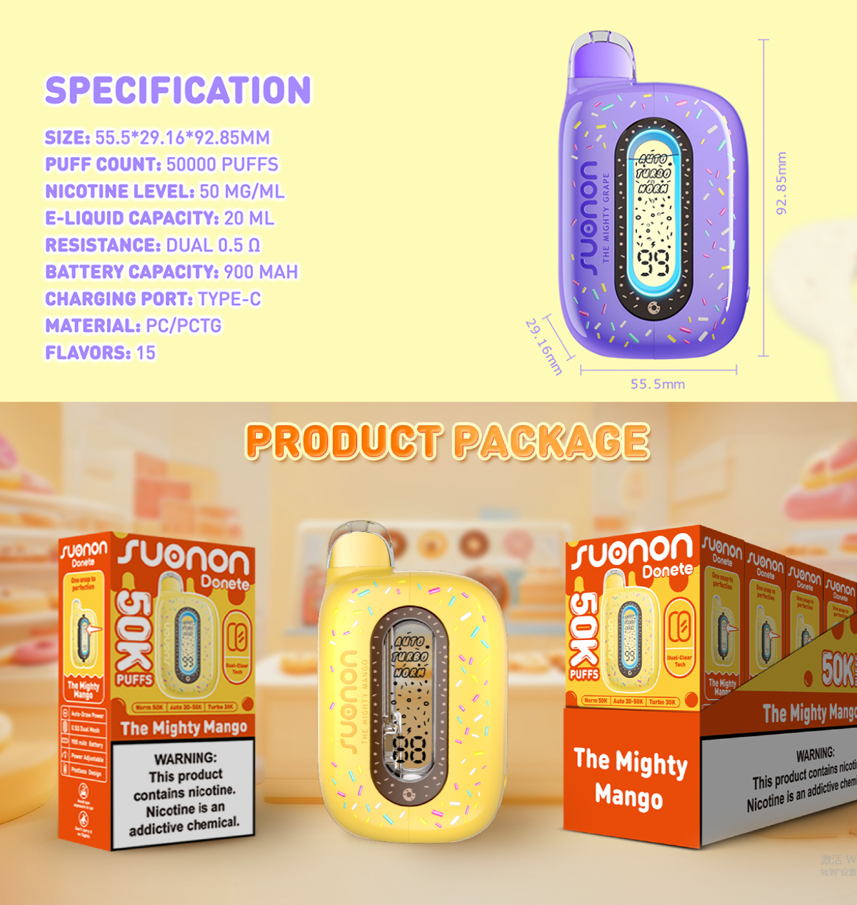 SUONON DONETE 50K disposable vape product details